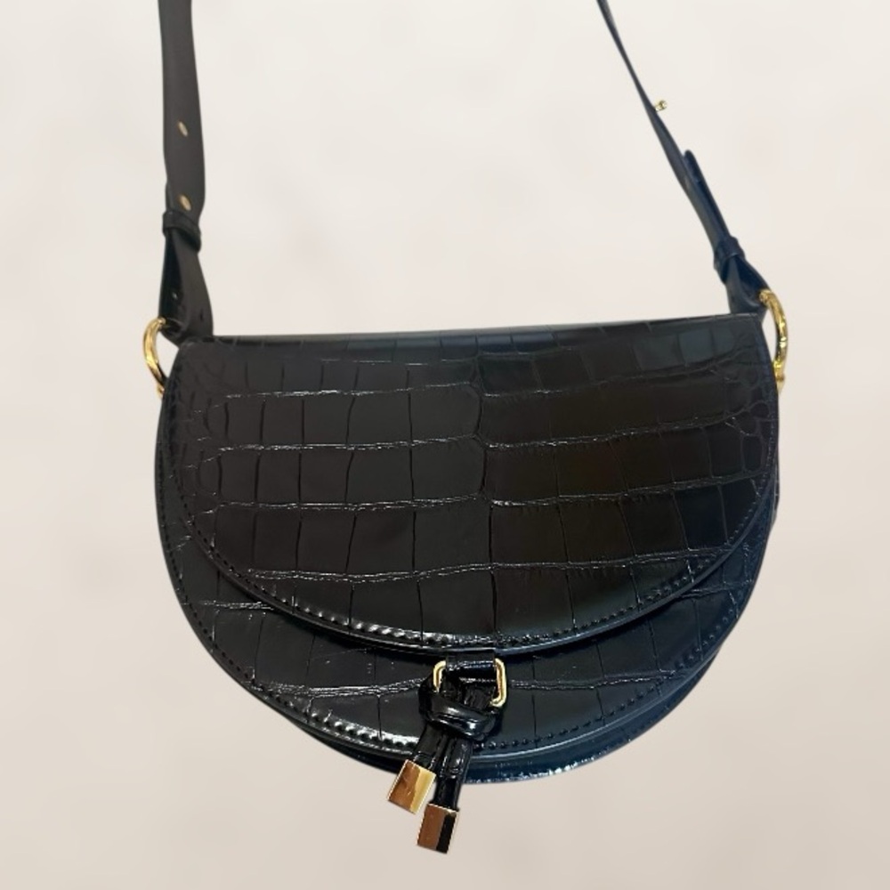 JW PEI Black Croc-Embossed Crossbody Purse